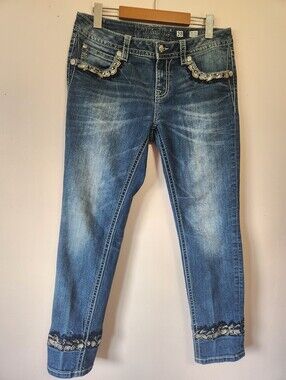 Miss Me Y2K McBling Embellished Sequin  Cuffed Skinny Jeans Med Wash Size 29